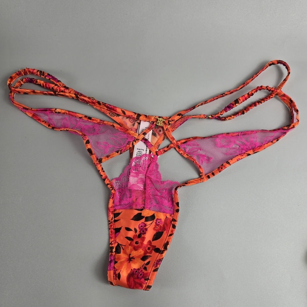 Victoria Secret Very SexyTropical Satin Lace High-Leg Strappy Thong Panty Size L